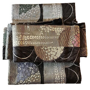 Japanese Metallic Thread & Brocade Silk Nagoya Obi - Black, Gray, Gold, Lavender